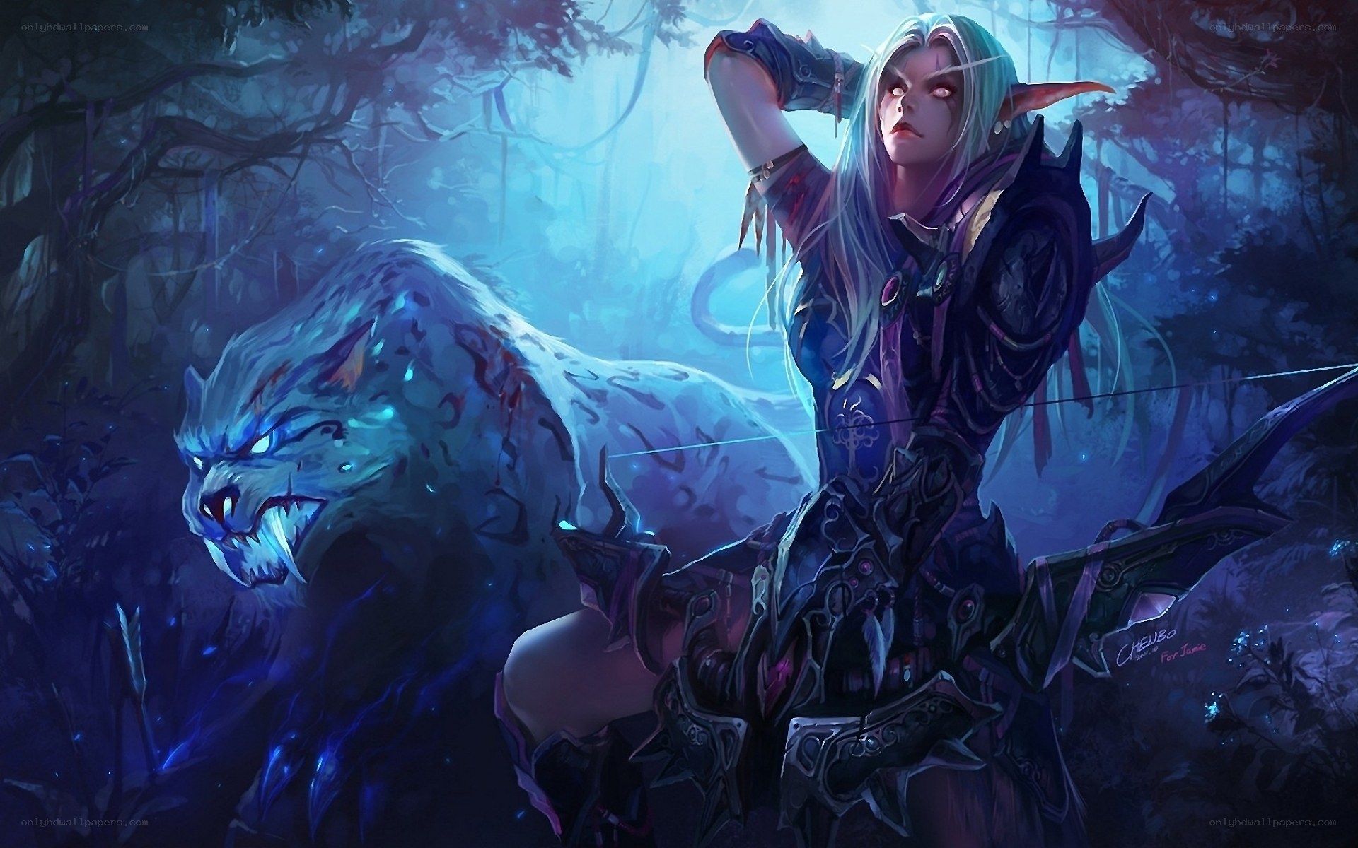 elf archer with wolf companion