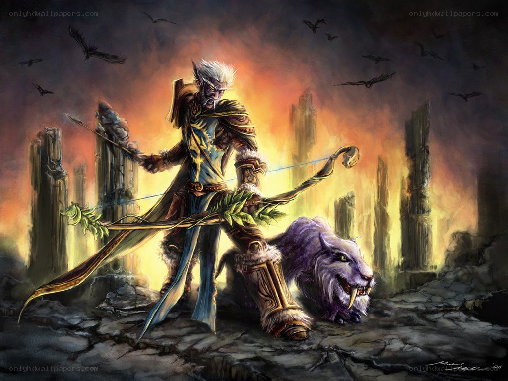 elf archer with wolf companion
