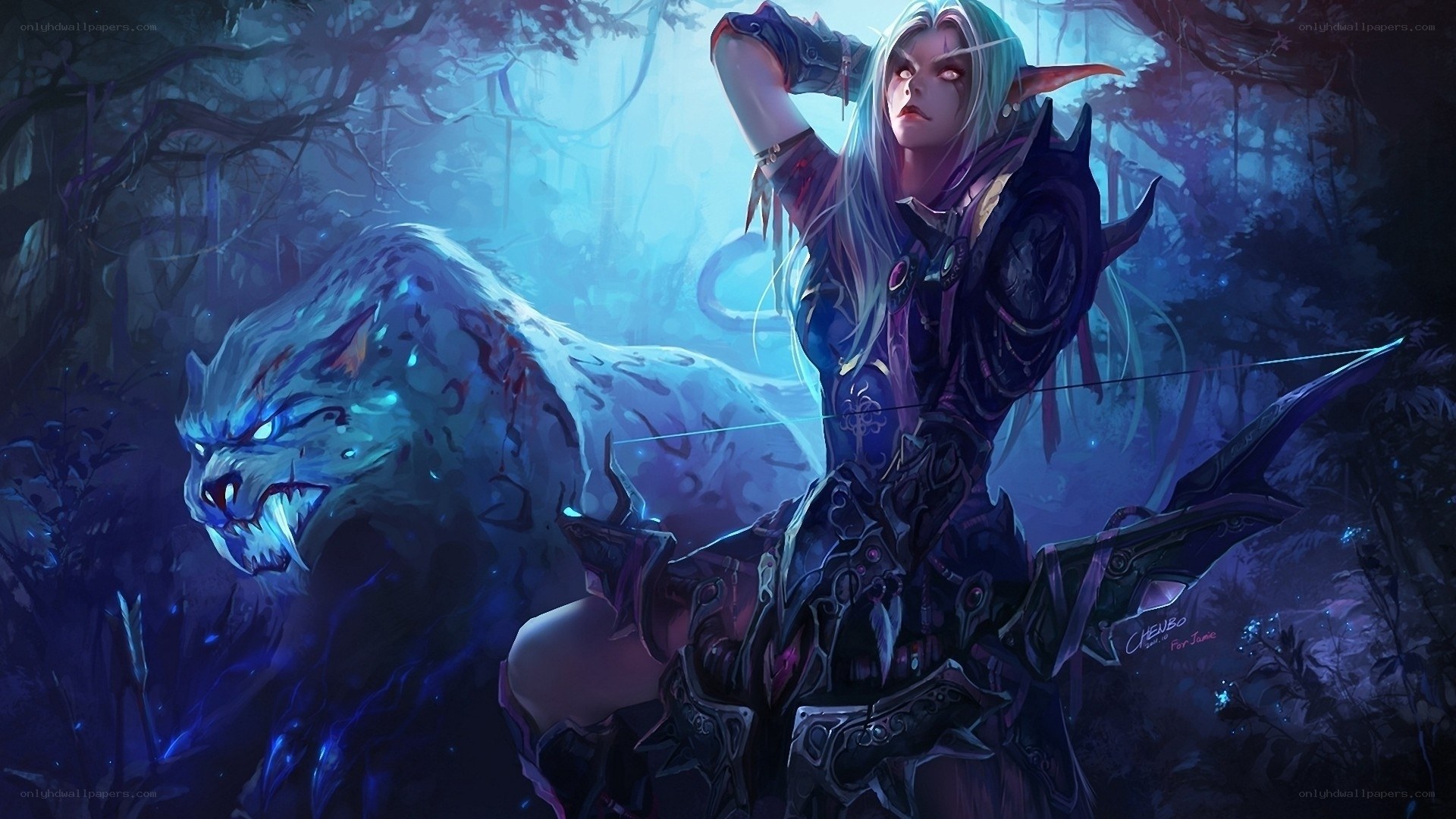 elf archer with wolf companion