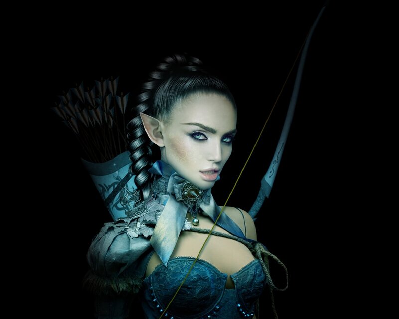 Elf Archer Woman — Black, Dramatic