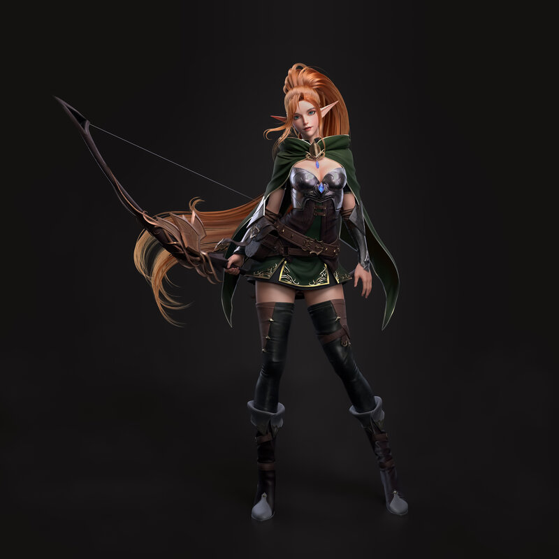 Elf Archer Woman — Green, Dramatic, 3d Render