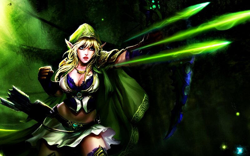 Elf Archer Woman — Green, Dramatic, Night, Digital Art
