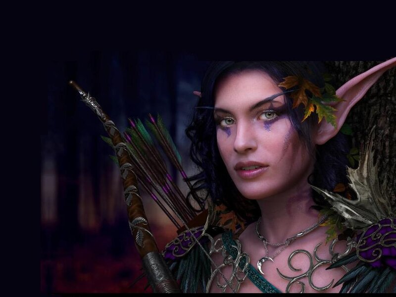 Elf Archer Woman — Purple, Dramatic, Night, 3d Render, Arrows