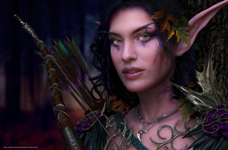 Elf Archer Woman — Purple, Dramatic, Night, Digital Art, Arrows