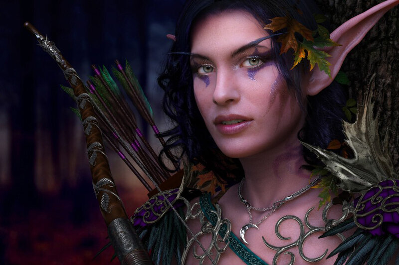 Elf Archer Woman — Purple, Dramatic, Night