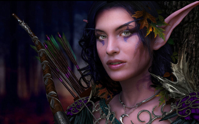 Elf Archer Woman — Purple, Serious