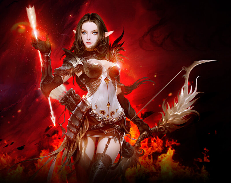 Elf Archer Woman — Red, Dramatic