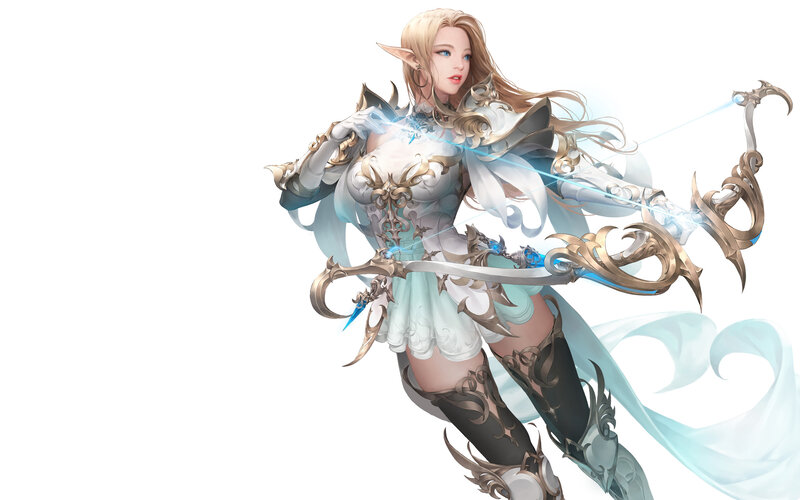 Elf Archer Woman — White, Dramatic, Digital Art