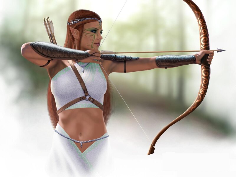 Elf Archer Woman — White, Focused