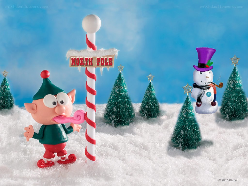 Elf at North Pole sign