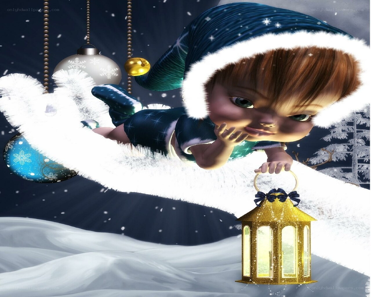 elf baby with lantern