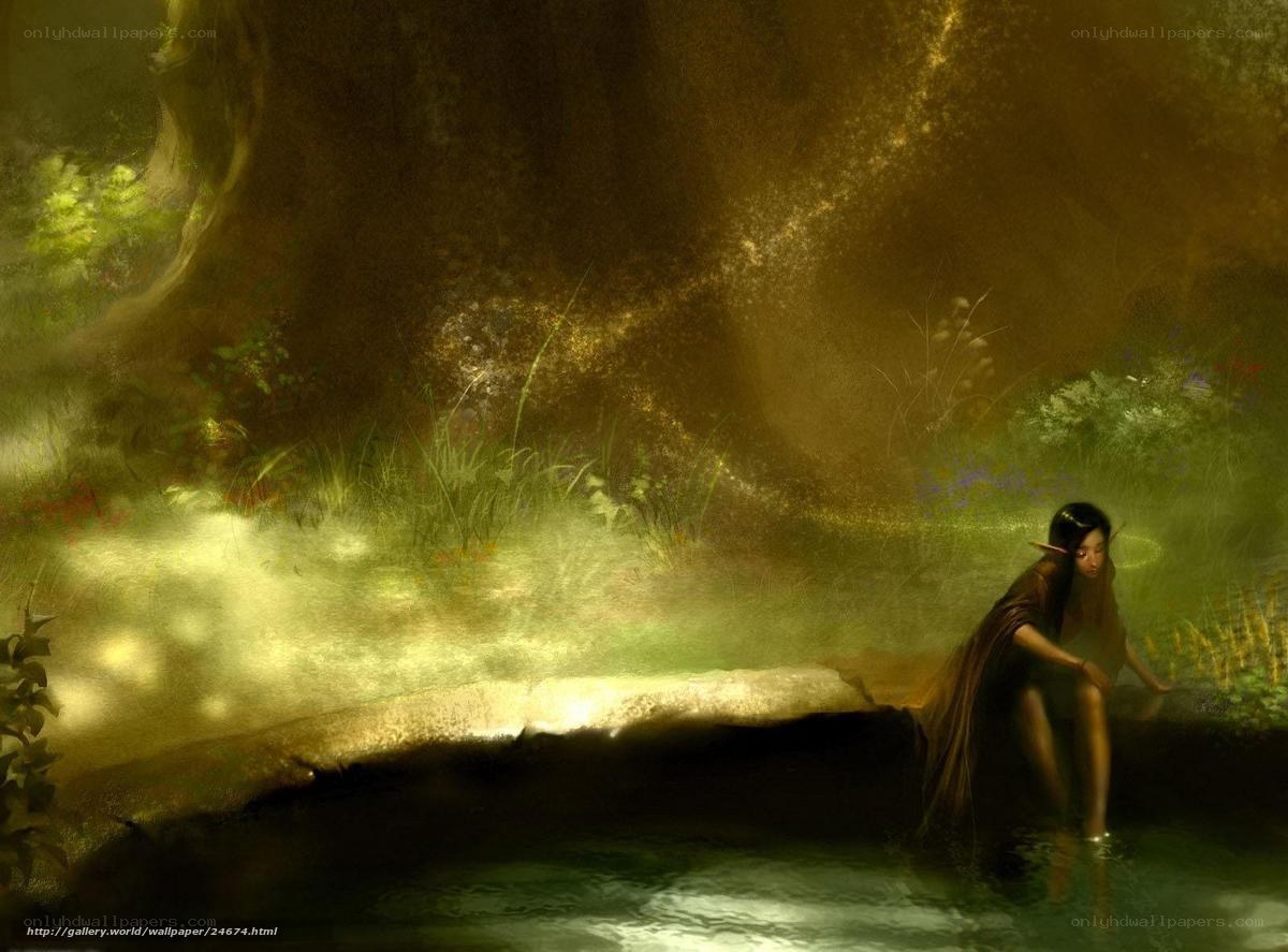 elf by a forest stream