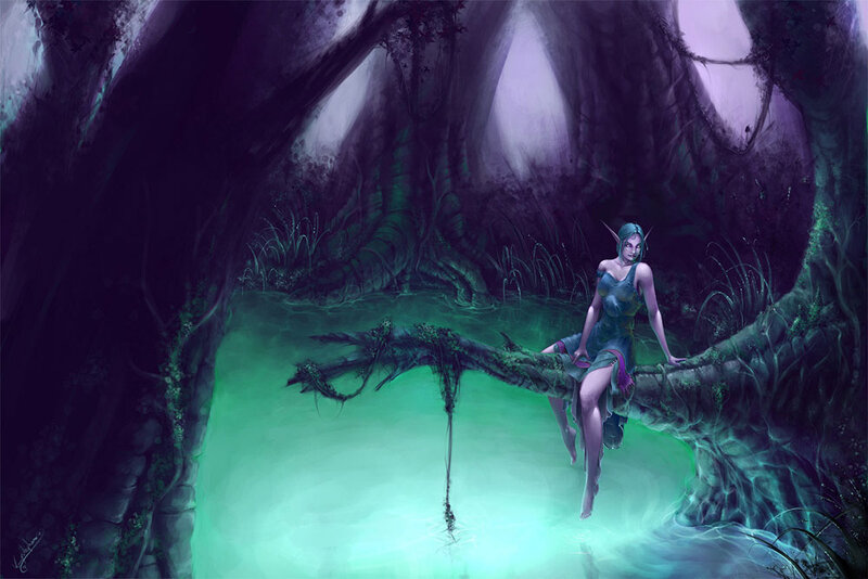 elf by a glowing pool