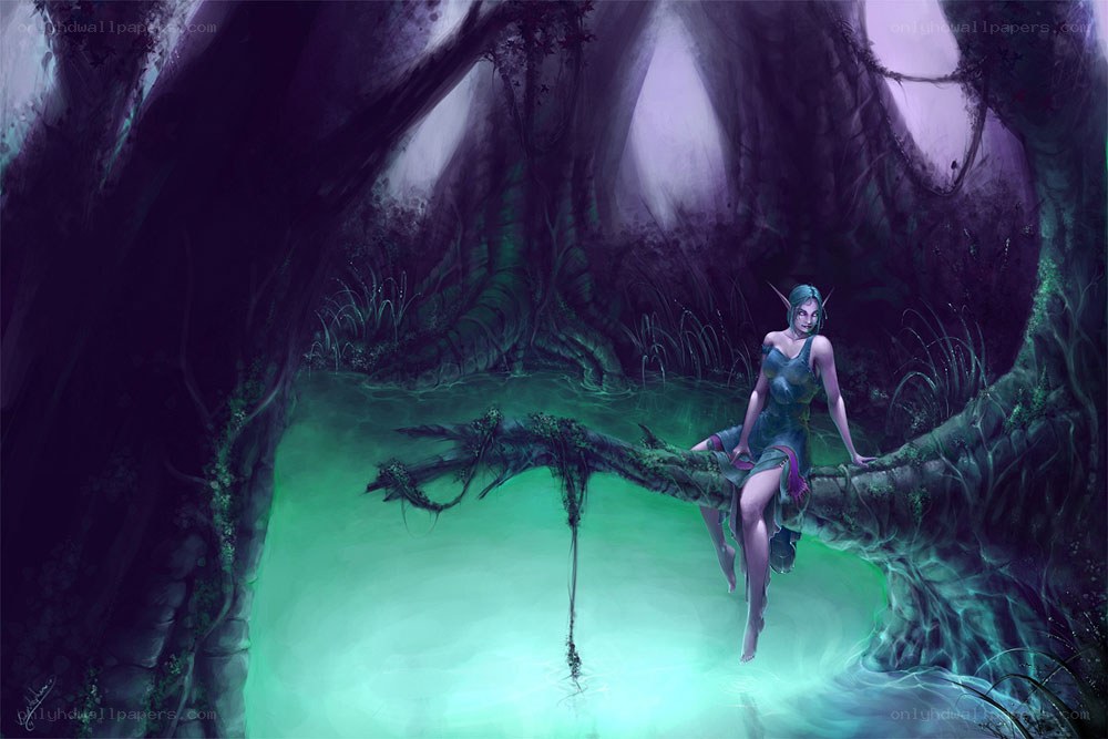 elf by a glowing pool