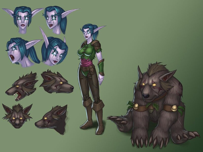 Elf Character and Wolf