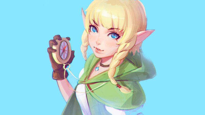 Elf Character Holding Compass