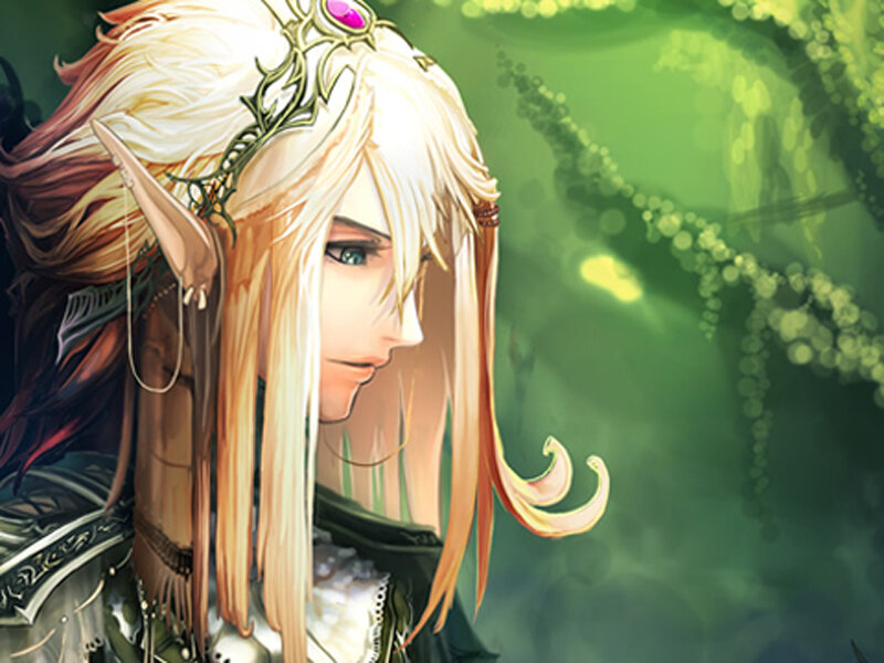 Elf Character in Forest — Green, Serene, Digital Art, Crown