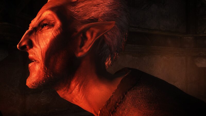 elf character in red light