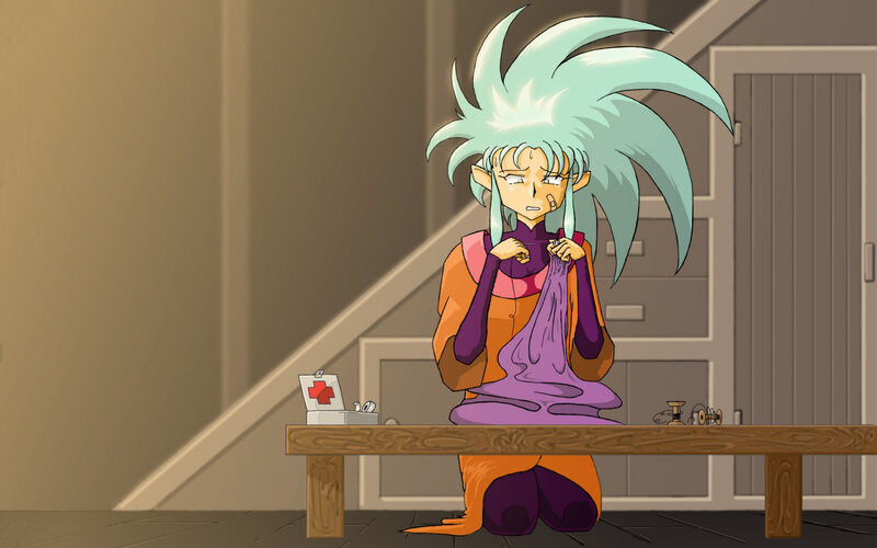 elf character sewing clothes