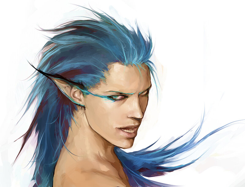 elf character with blue hair
