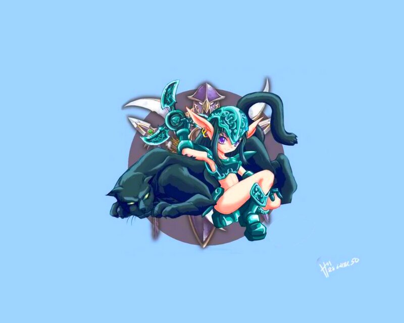 Elf Character with Panther — Blue, Playful