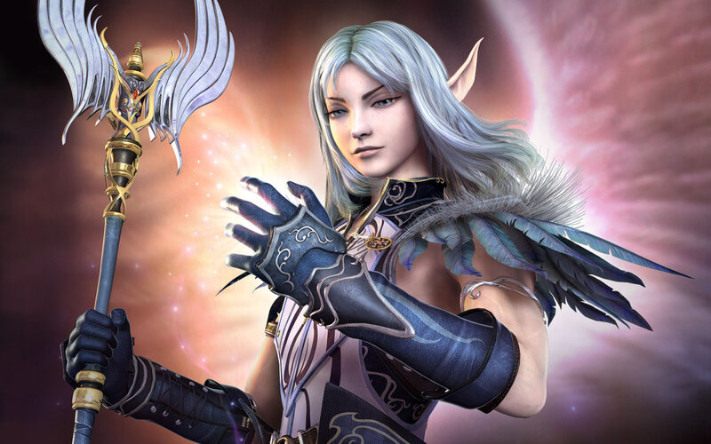 Elf Character with Staff — Purple