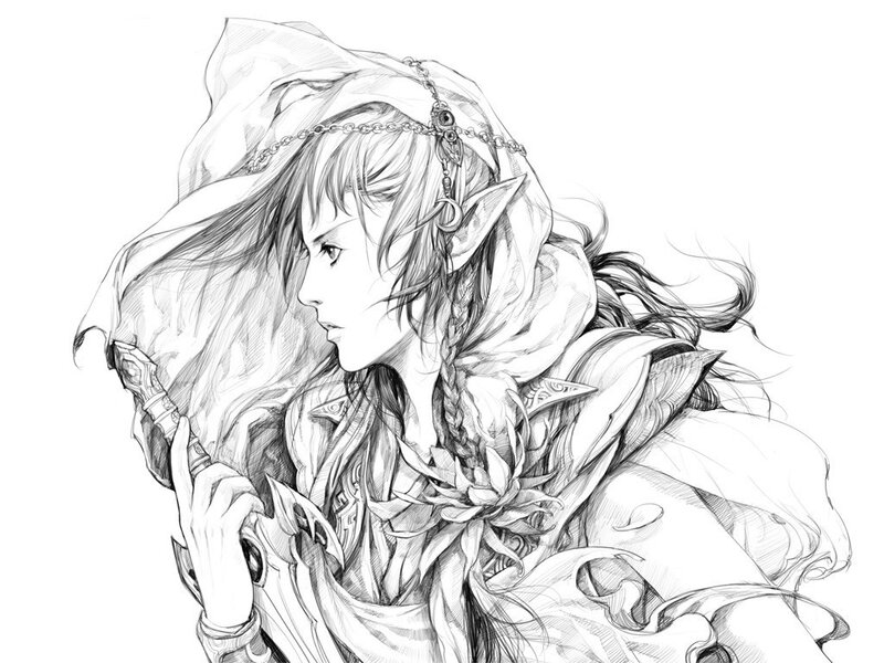 Elf Character with Sword — Black, Dramatic