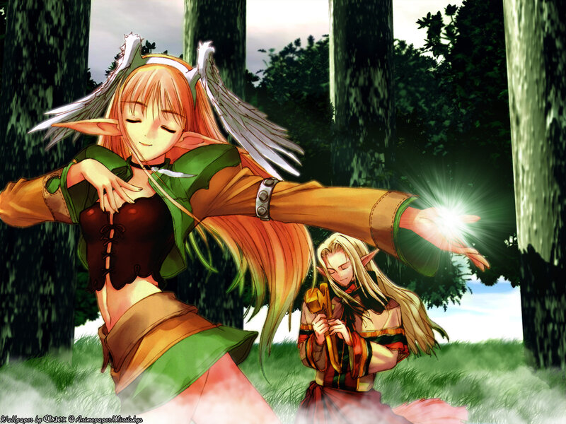 Elf Characters in Forest — Green, Serene, Afternoon