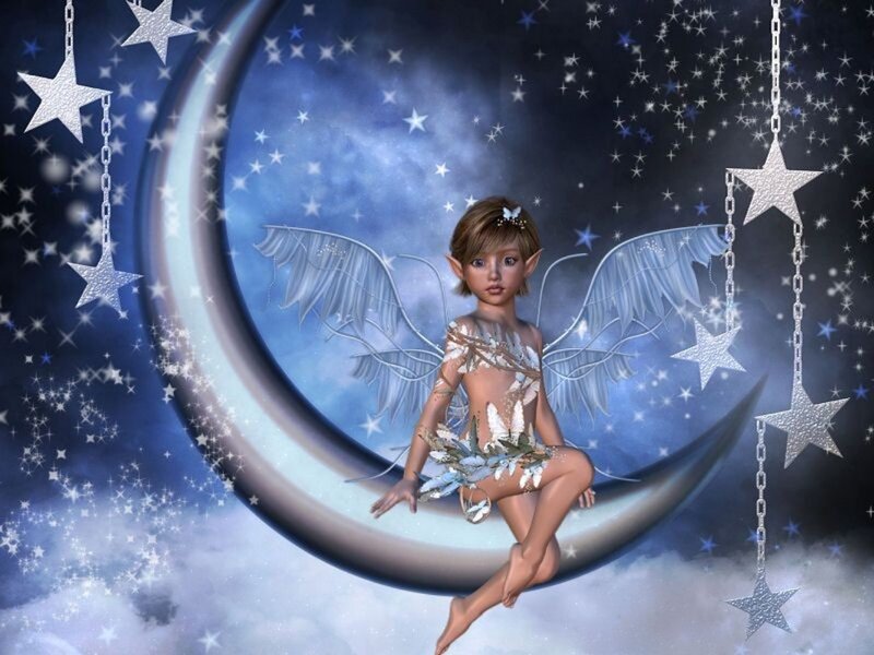 Elf Child on Crescent Moon