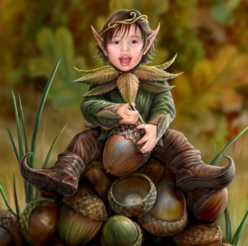 Elf Child with Acorns