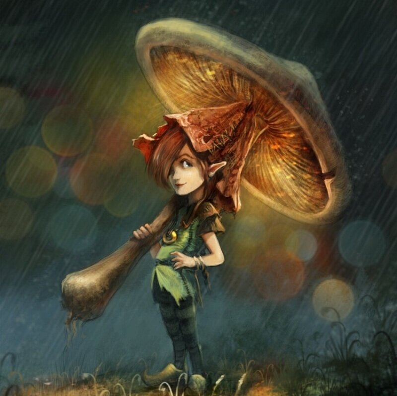 Elf Child with Mushroom — Green
