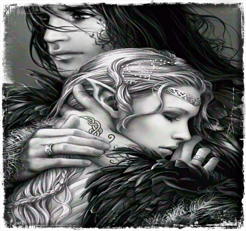 Elf Couple Embracing — Black