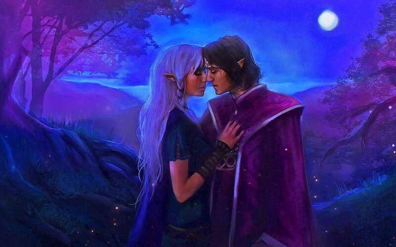 Elf Couple Embracing — Purple, Romantic