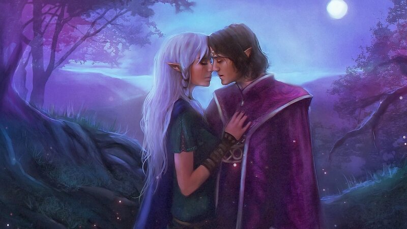 Elf Couple Embracing — Purple, Serene