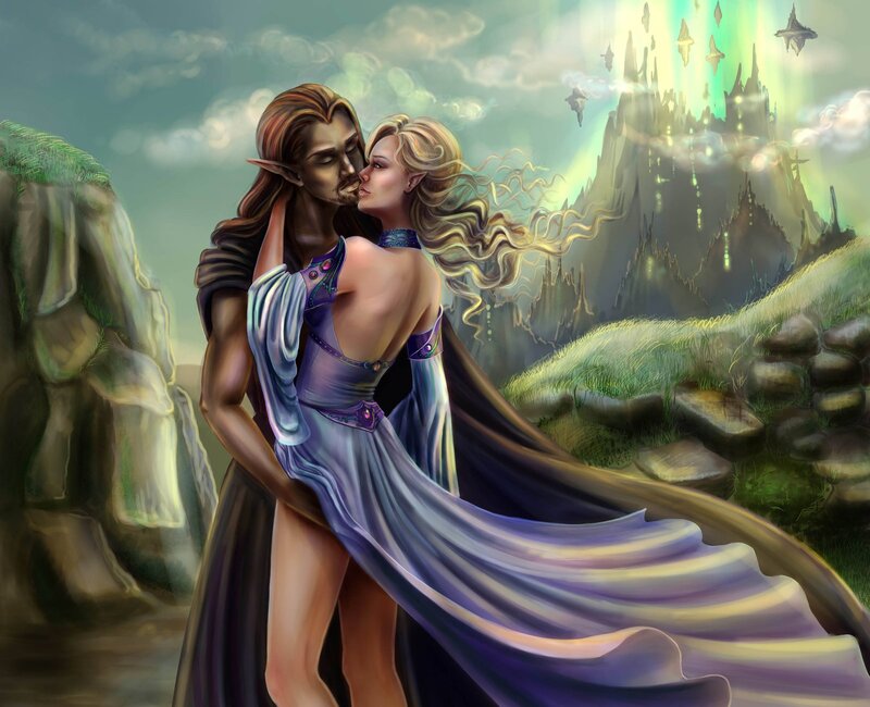 Elf Couple Embracing — Purple