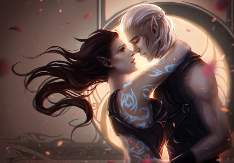 Elf Couple Embracing — White