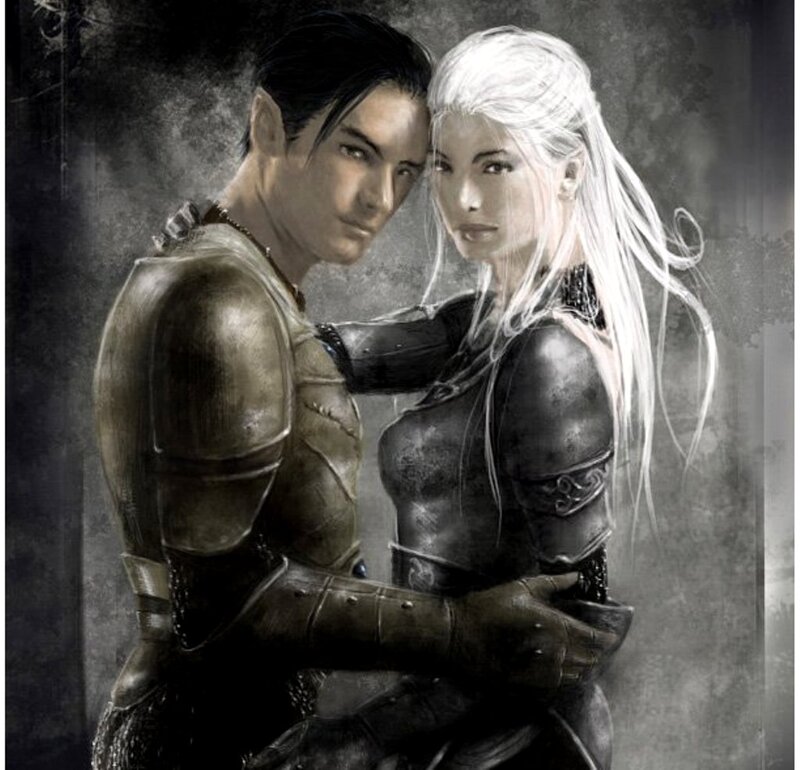 Elf Couple in Armor — Gray