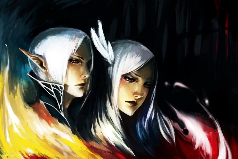 elf couple in dark fantasy