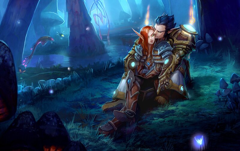 Elf Couple in Forest — Blue, Serene, Night