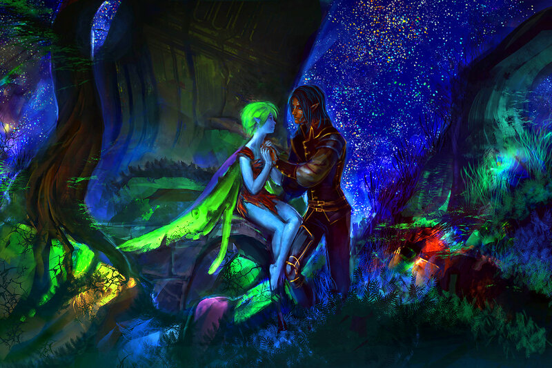 Elf Couple in Forest — Blue