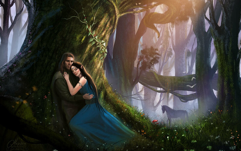 Elf Couple in Forest — Green
