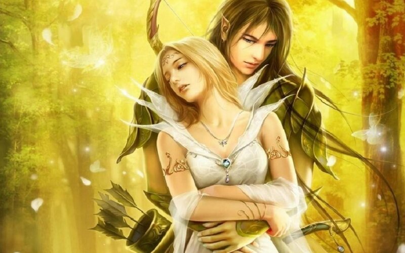 Elf Couple in Forest — Yellow, Serene