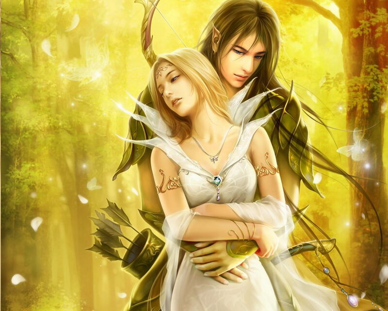 Elf Couple in Forest — Yellow