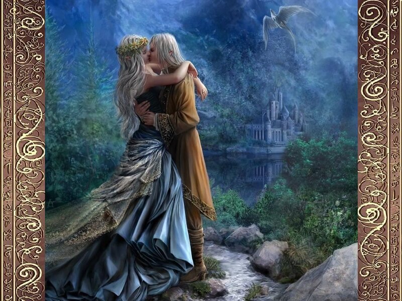 Elf Couple Kissing — Blue