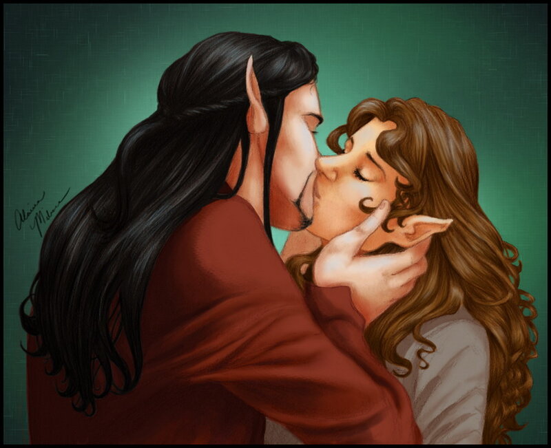 Elf Couple Kissing — Green