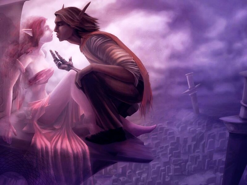 Elf Couple Kissing — Purple, Dramatic, Night