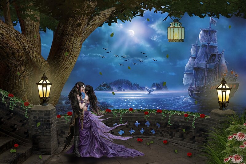 Elf Couple Kissing — Purple, Romantic, Night