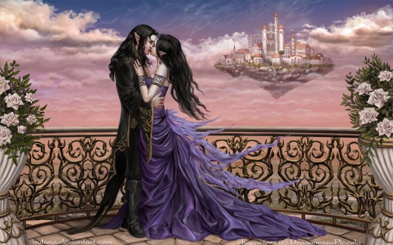 Elf Couple Kissing — Purple