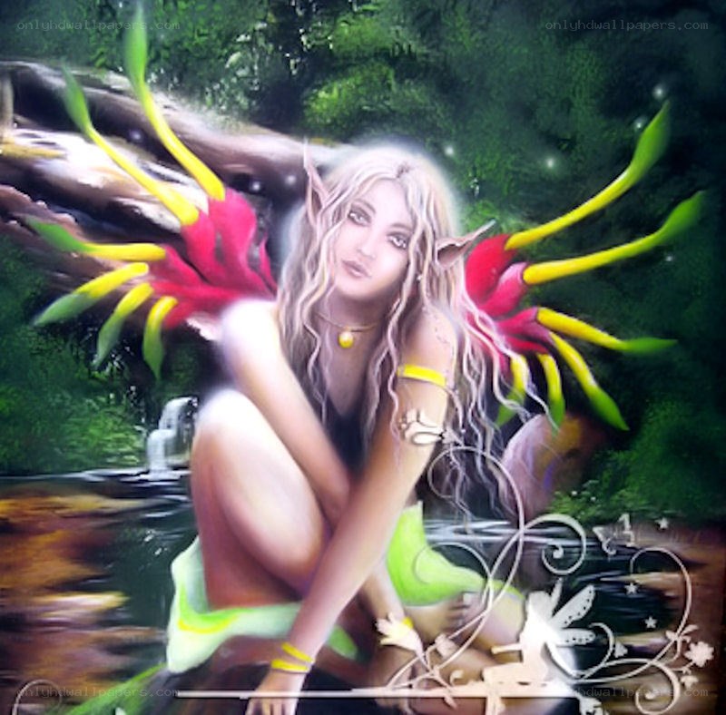 elf fairy by a stream