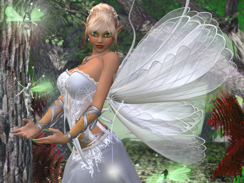 Elf Fairy in Forest — White